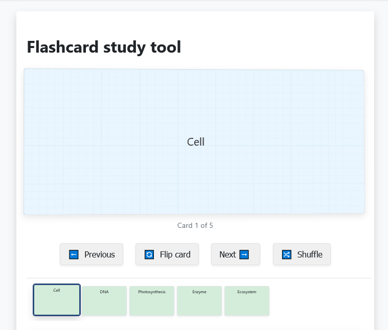 Preview of Flashcard study tool