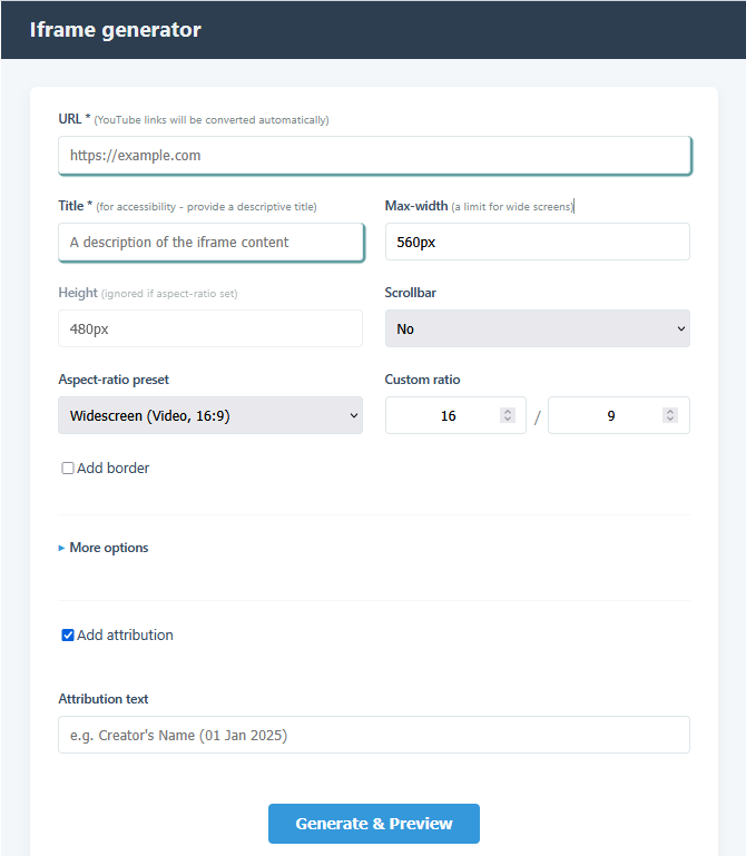Preview of Iframe generator