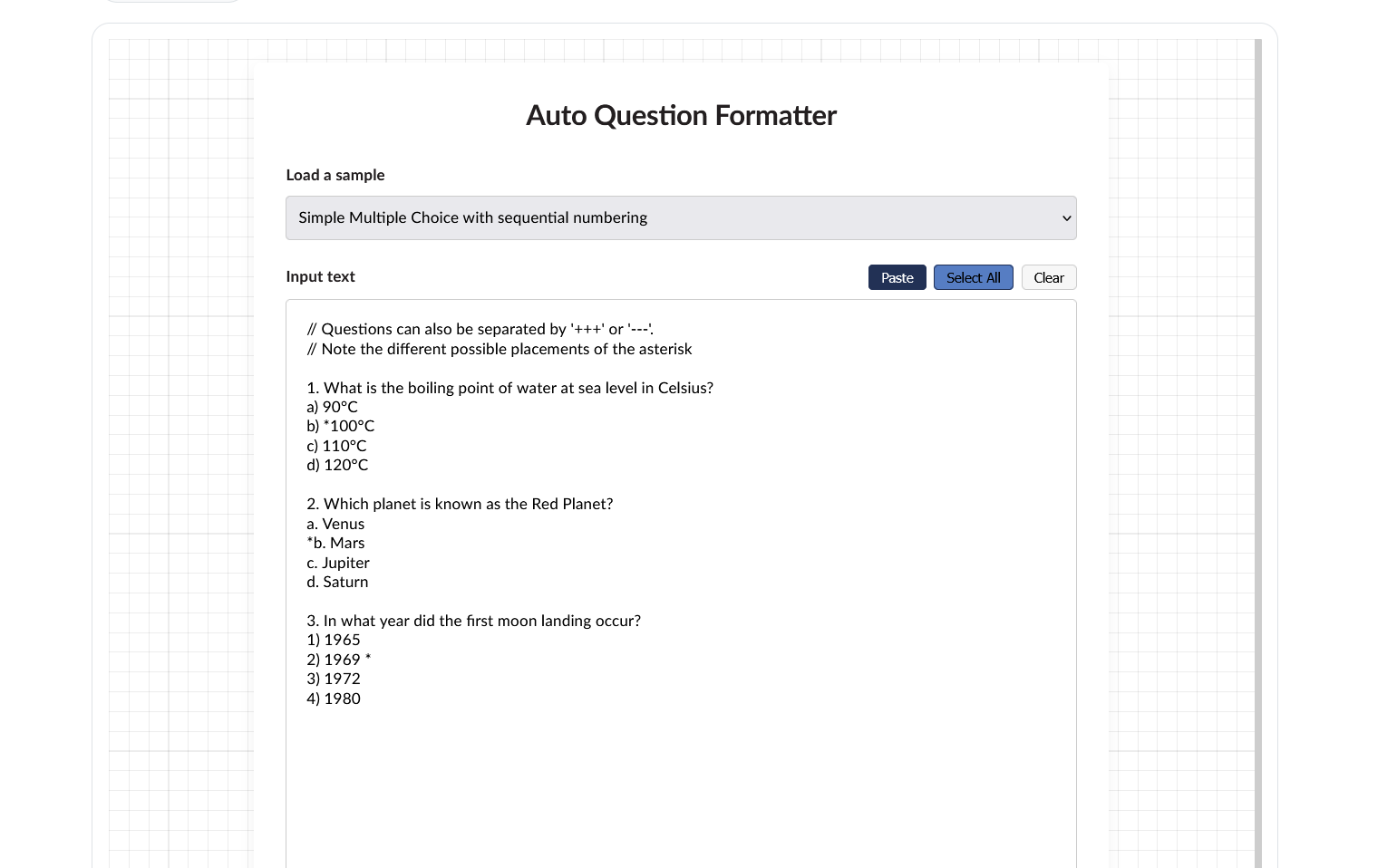 Preview of Auto question formatter