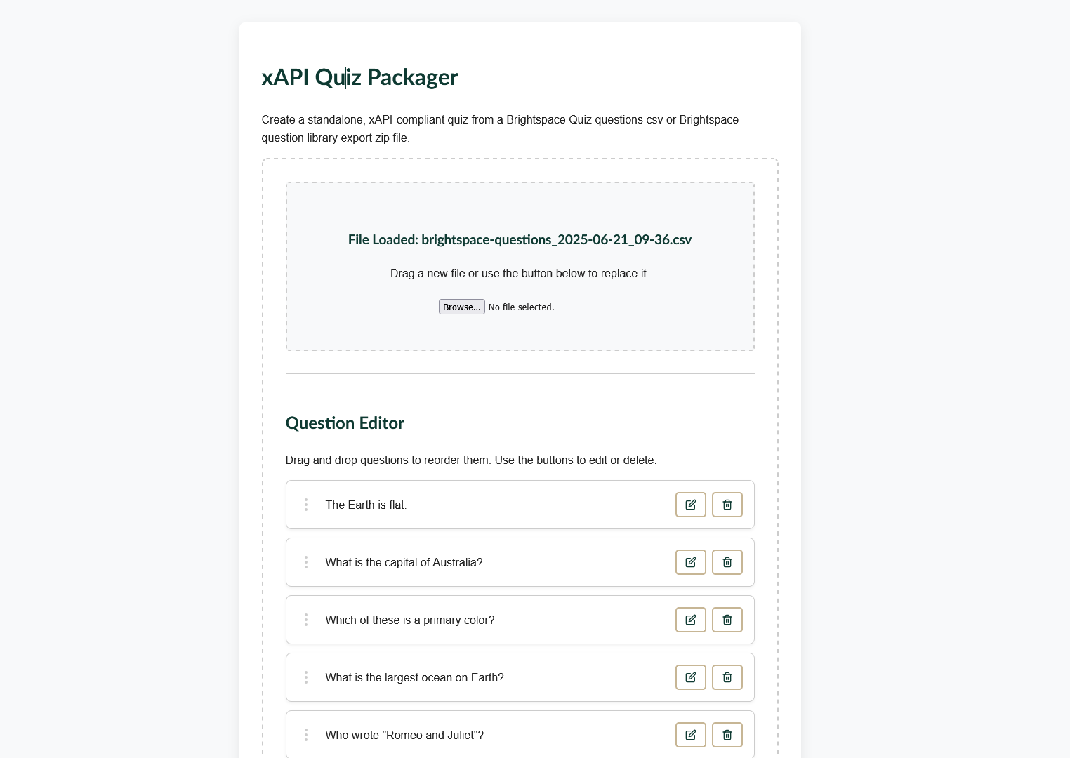 Preview of Quiz Builder